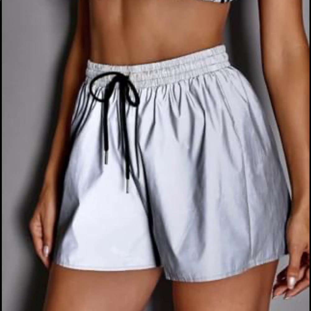 Drawstring Waist Windbreaker Metallic Shorts - Picture 1 of 6